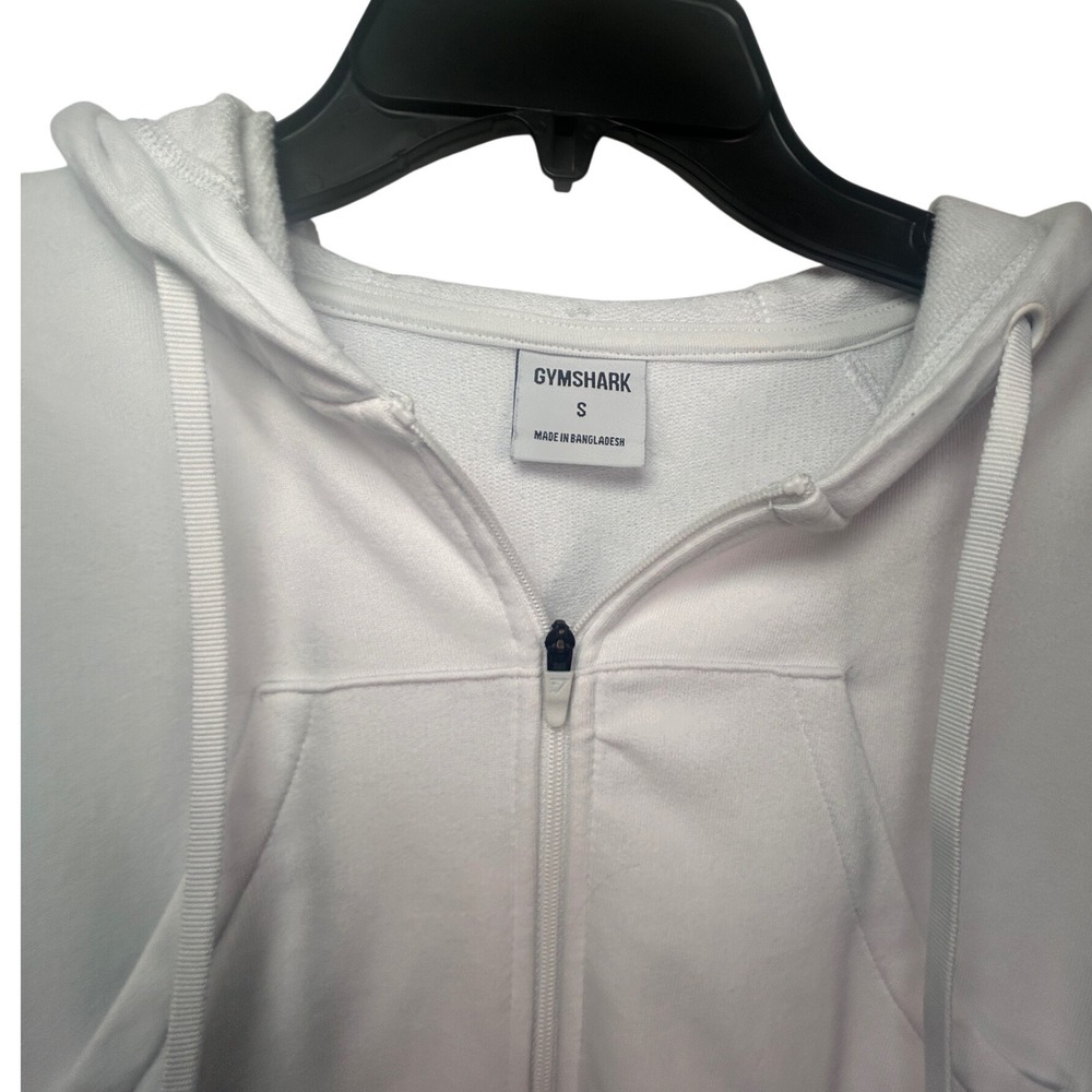 Gymshark White Cropped Zip Up Hoodie Athletic Athleisure Size S‎